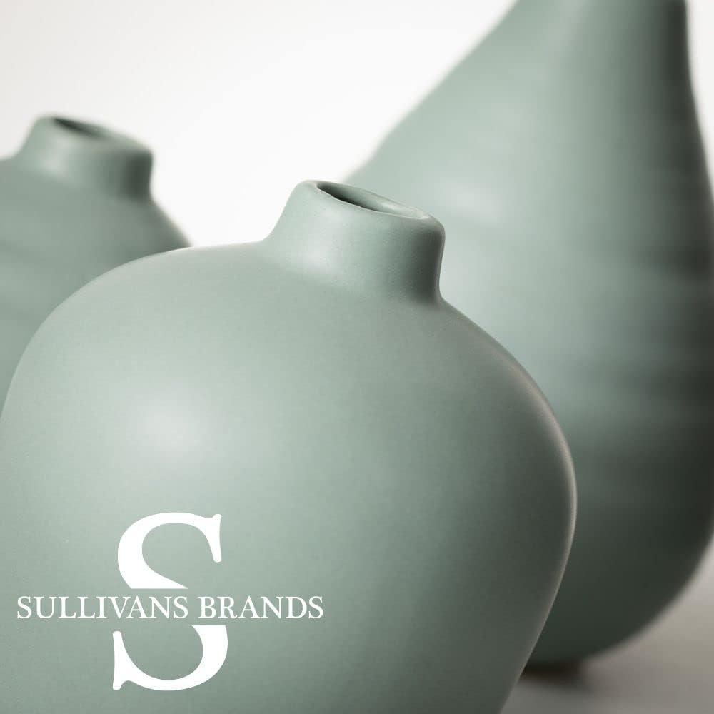 Sage Matte Ceramic Bud Vase Trio Set - Modern Home Accent