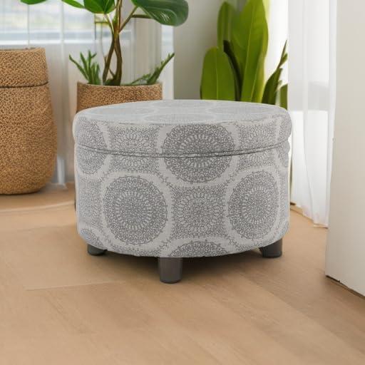 Round Storage Ottoman Gray Medallion - HomePop