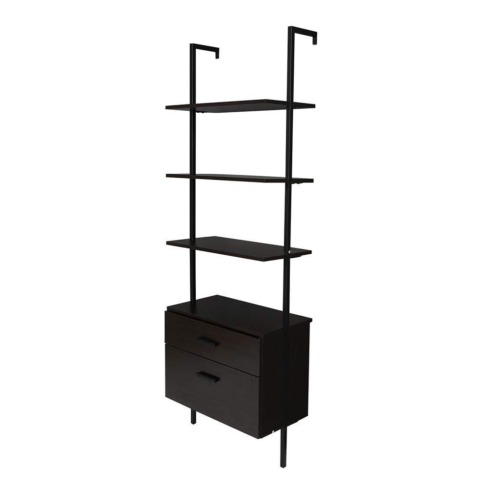73" Wood Ladder Bookshelf with Storage - Nathan James