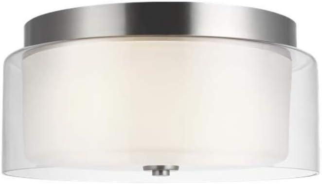 Elmwood Park Brushed Nickel 12" Dual-Light Flush Mount with Satin Etched Glass
