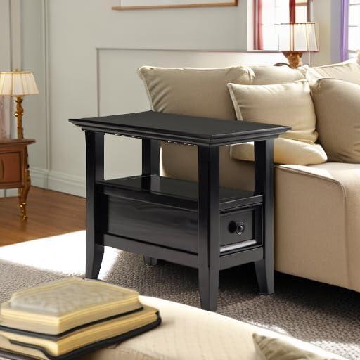 Hickory Brown Wood Round Side Table with Storage