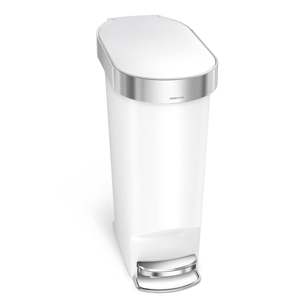 Simplehuman 40 Liter Slim Liner Rim Trash Can, White Plastic