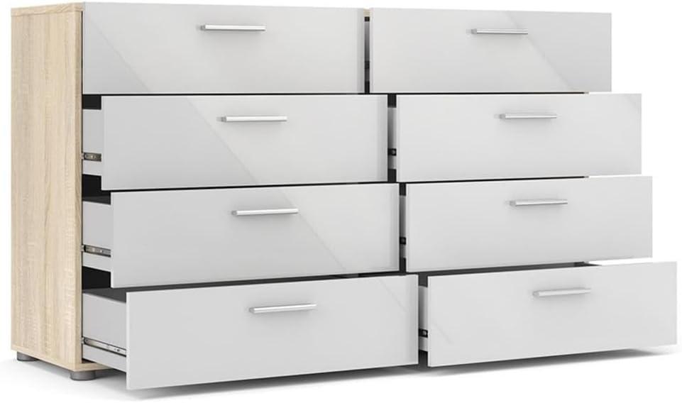 Tvilum Loft 8 Drawer Double Dresser for Adults, Oak Structure and White High Gloss
