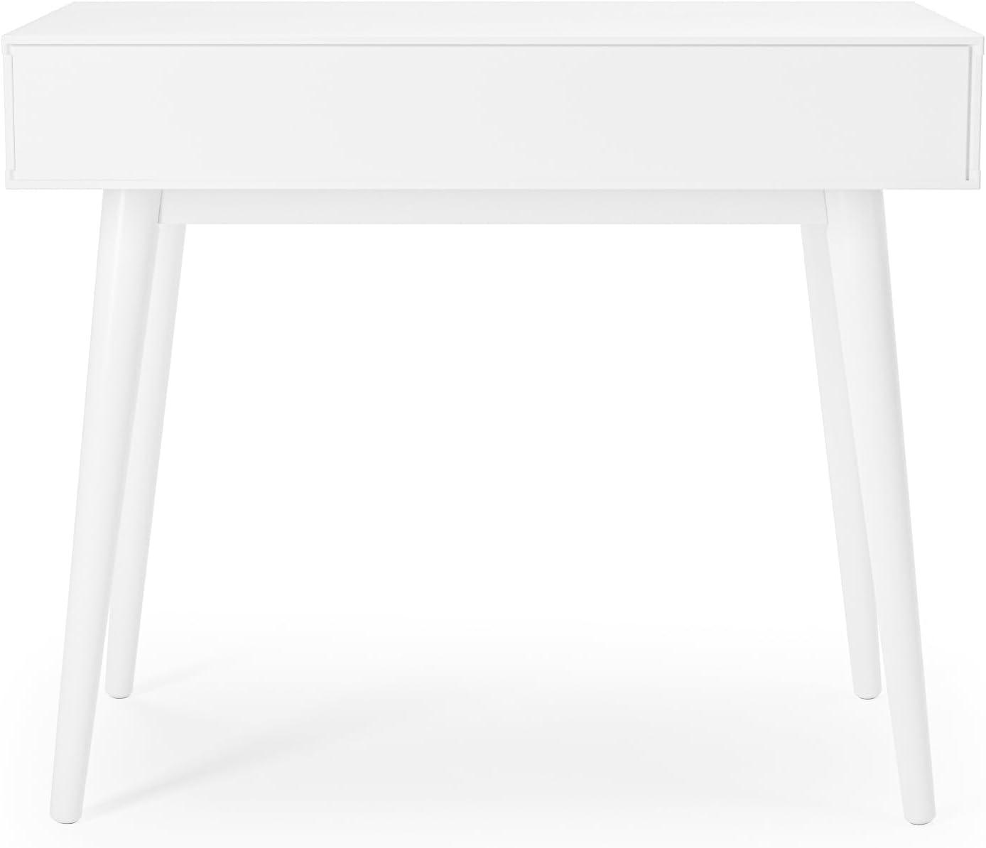 Camaflexi Mid Century Modern Desk Solid Wood Writing Table for Small Spaces, White