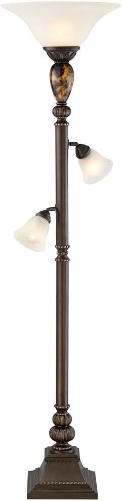 Kathy Ireland Mulholland Vintage Rustic Torchiere Floor Lamp with Side Lights 72" Tall Bronze Tortoise Shell Frosted Glass for Living Room Reading