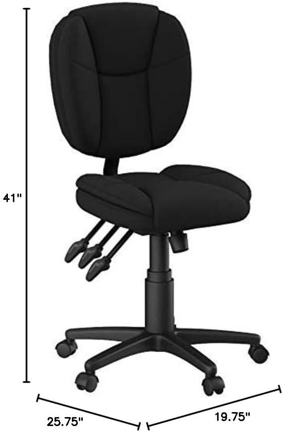 BizChair Mid-Back Black Fabric Multifunction Swivel Ergonomic Task Office Chair with Pillow Top Cushioning