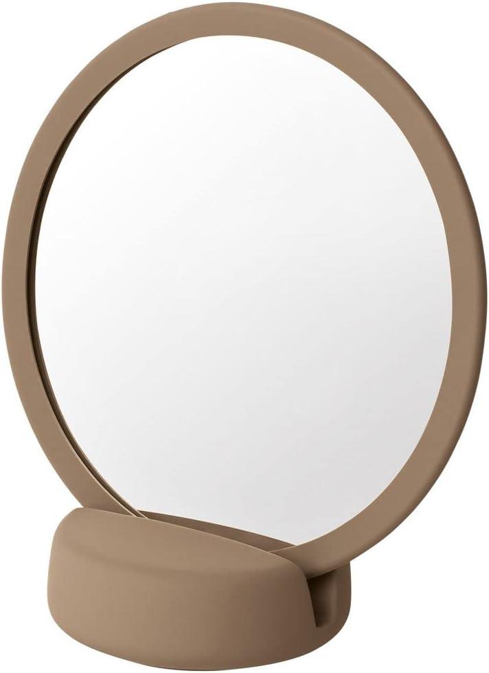 Elegant Tan Round Countertop Vanity Mirror with Magnification
