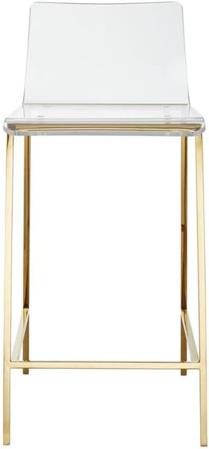 Pemberly Row Silver Orchid Lind Acrylic Low Back Counter Stool In Gold