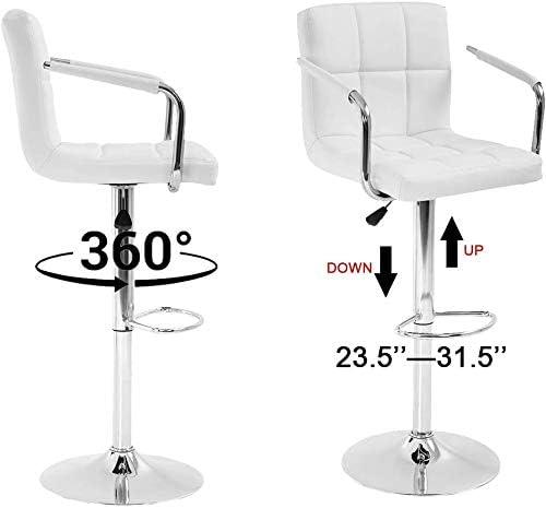 ChicCrest Tall Bar Stools Set of 2 Modern Square PU Leather Adjustable BarStools Counter Height Stools with Arms and Back Bar Chairs 360 Swivel Stool White