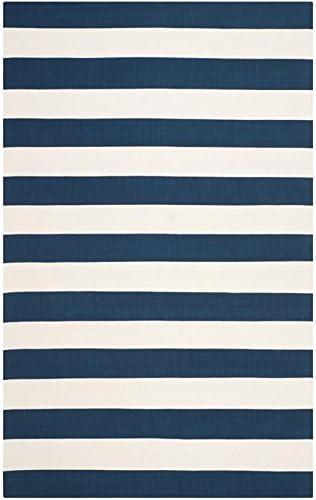 Handwoven Ivory and Navy Cotton Stripe Accent Rug - 2'3" x 5'