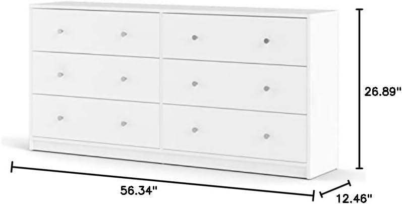 White Engineered Wood 6-Drawer Contemporary Double Dresser