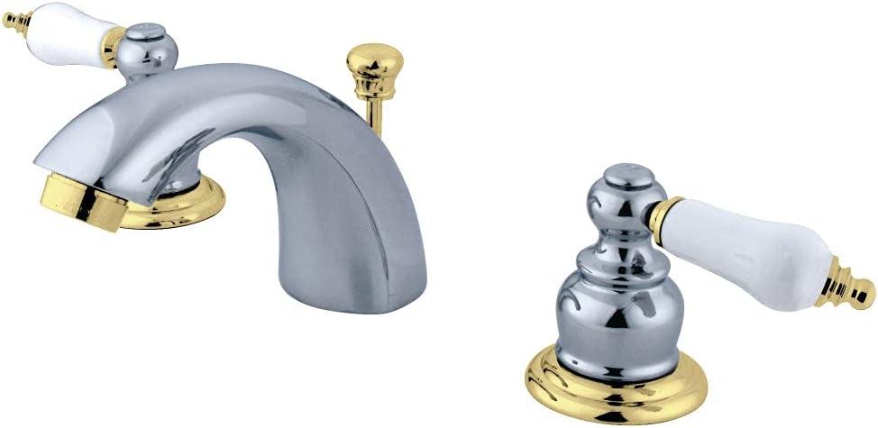 Kingston Brass Victorian Two-Handle 3-Hole Deck Mount Mini-Widespread Bathroom Faucet with Plastic Pop-Up
