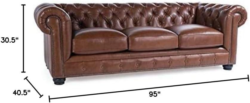 Bowery Hill 95"W Traditional Leather Tufted Back Chesterfield Sofa in Chestnut