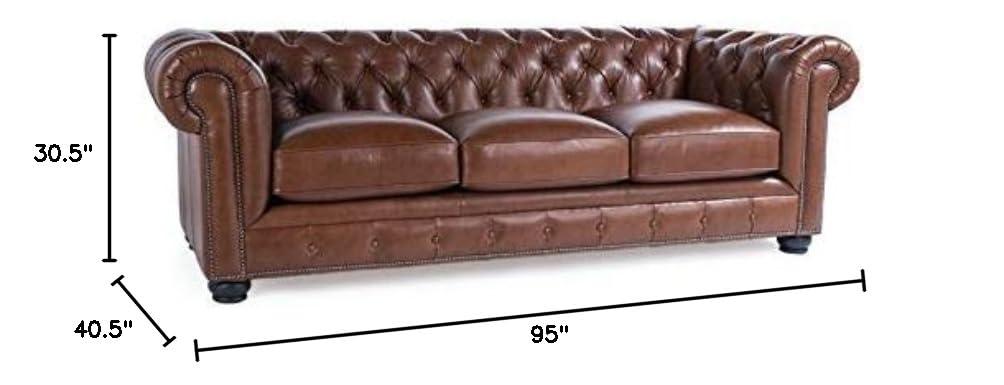 Bowery Hill 95"W Traditional Leather Tufted Back Chesterfield Sofa in Chestnut