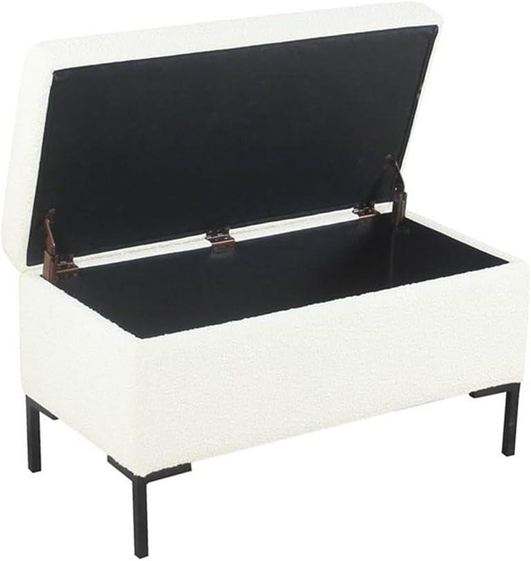 Medium Storage Bench with Metal Legs Cream Boucle - HomePop: Upholstered Rectangle for Modern Decor, Seats 2