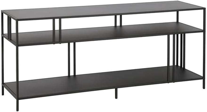 Blackened Bronze 55" Steel Media Console with Metal Shelves