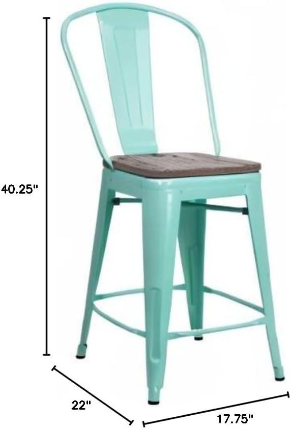 Flash Furniture 24" High Metal Counter Height Stool with Back and Wood Seat