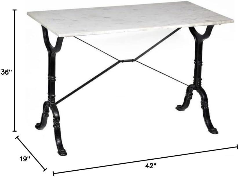 Carolina Living Draven Marble Top Bar Table White/Black: Iron Frame, 36" High Counter Table