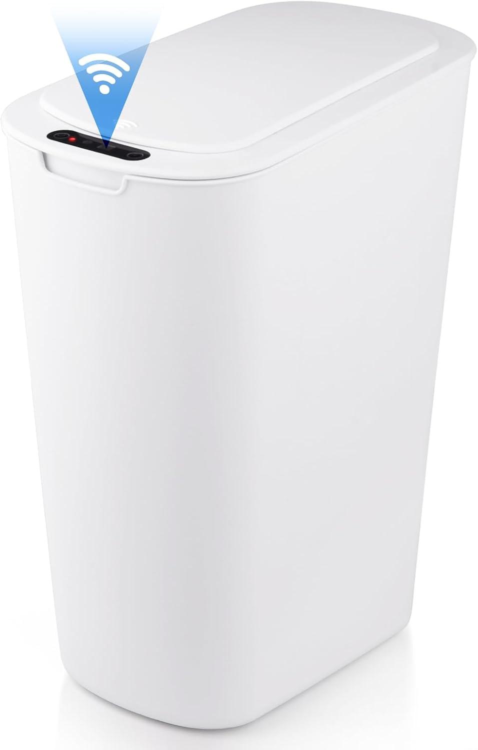 Bathroom Trash Can Automatic Touchless - Motion Sensor Garbage Can with Sealing Lid, 5.28 Gallon Smart Waterproof Plastic Slim Dustbin for Restroom, White