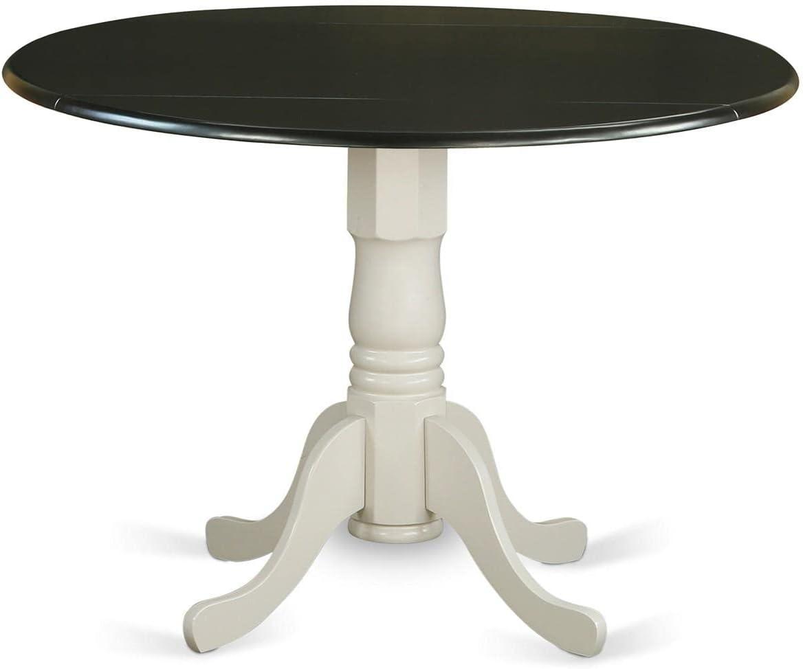 Round Black and Linen White Extendable Wood Dining Table