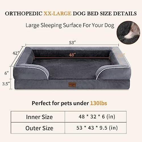 XXL Gray Orthopedic Waterproof Dog Bed with Bolster