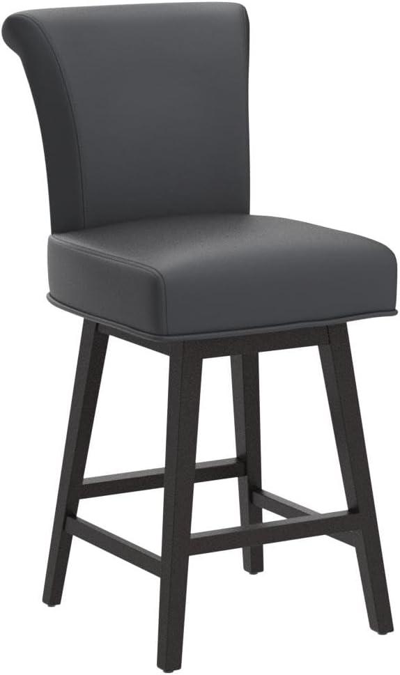 CHITA 26 in Upholstered Swivel Counter Bar Stools with Back&Wood Legs Set of 2, Faux Leather in Black