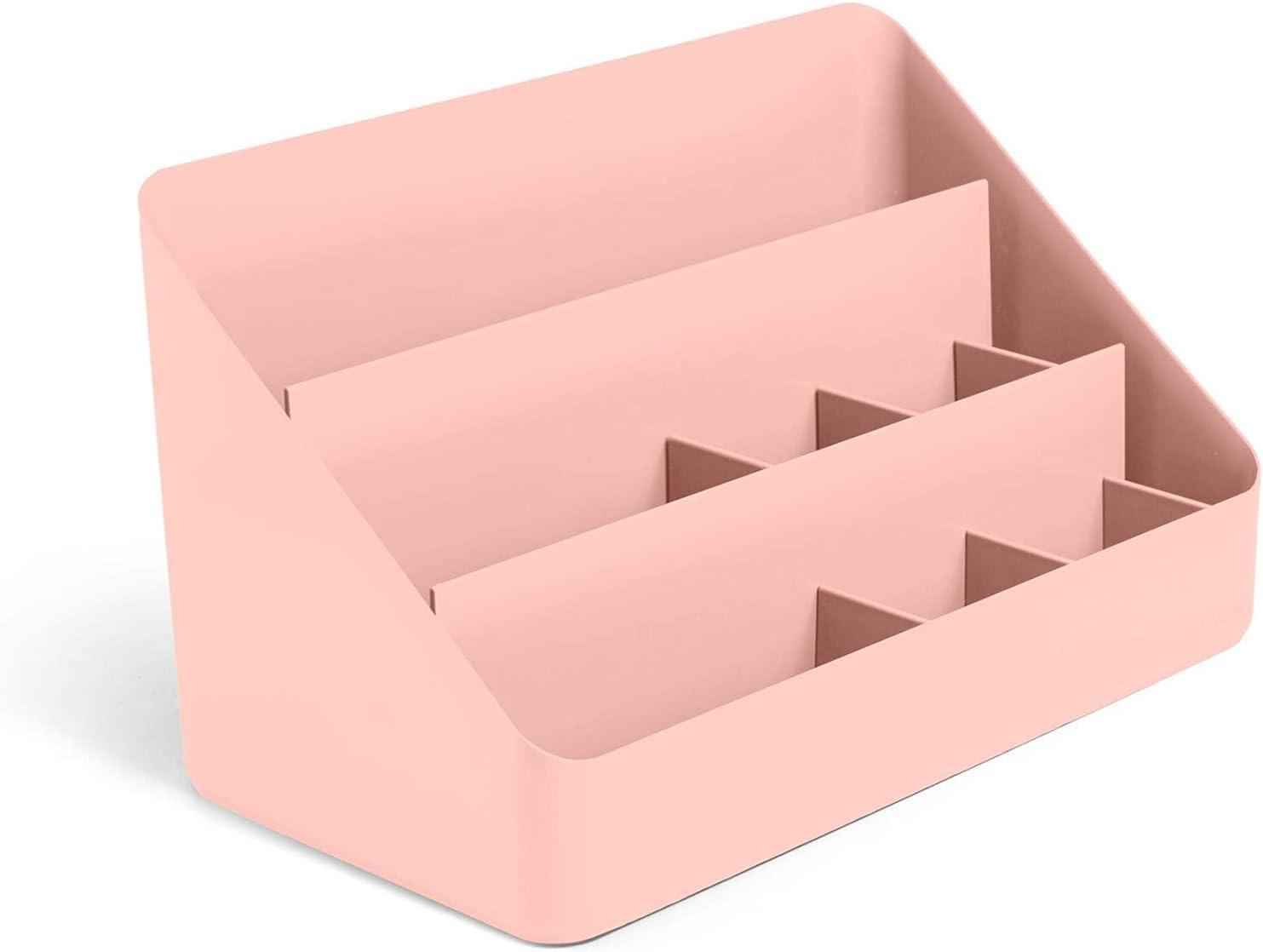 Blush Polystyrene 3-Tier Desk Organizer with Adjustable Dividers