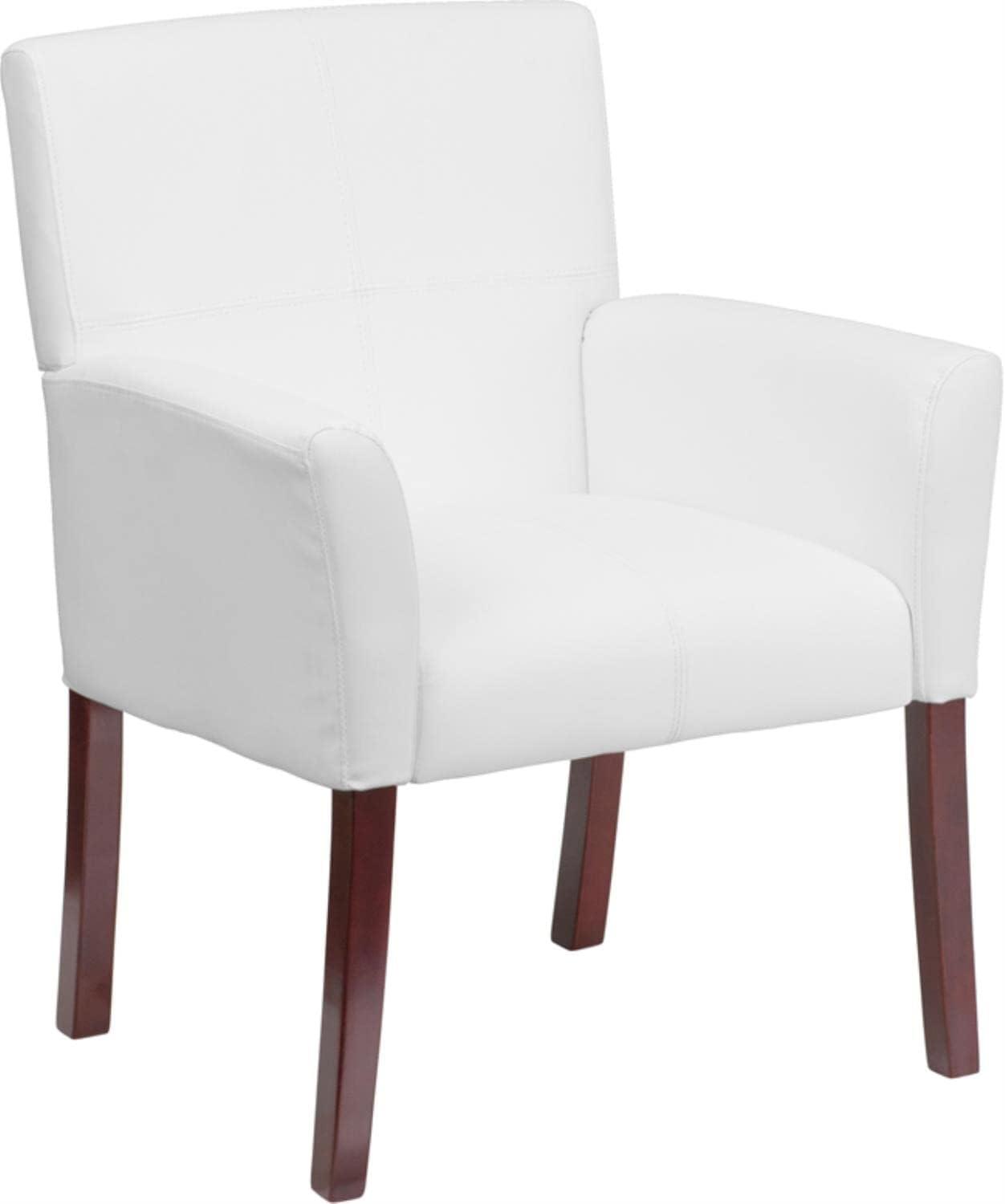 Taylor White LeatherSoft Executive Chair with Mahogany Wood Legs