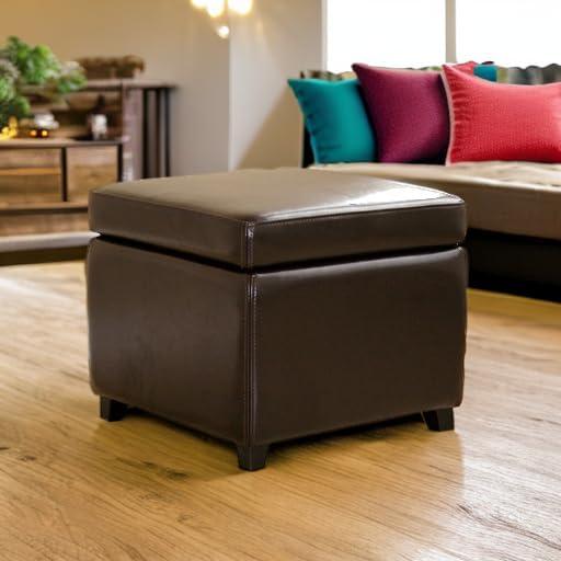 Full Leather Small Storage Cube Ottoman - Baxton Studio