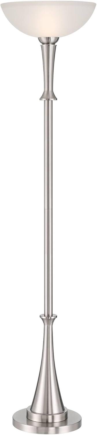 Possini Euro Design Burbank Modern 70" Tall Standing Floor Lamp Large Torchiere Foot Dimmer Switch Silver Metal Brushed Nickel Finish Living Room