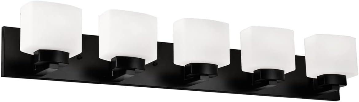 Design House Dove Creek 5-Light Dimmable Vanity Light with Frosted Glass Shades, Matte Black