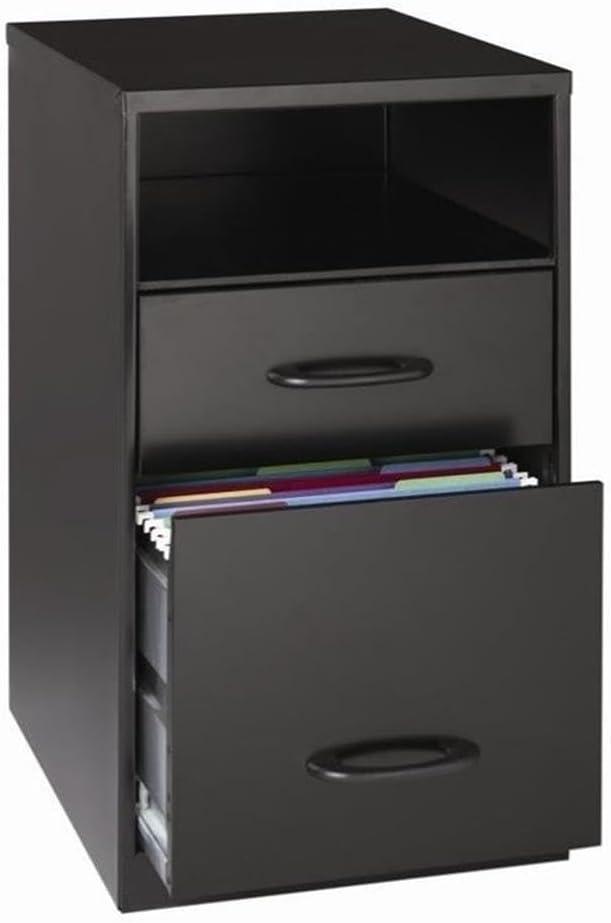 Black Metal 2-Drawer Lockable File Cabinet with Open Shelf