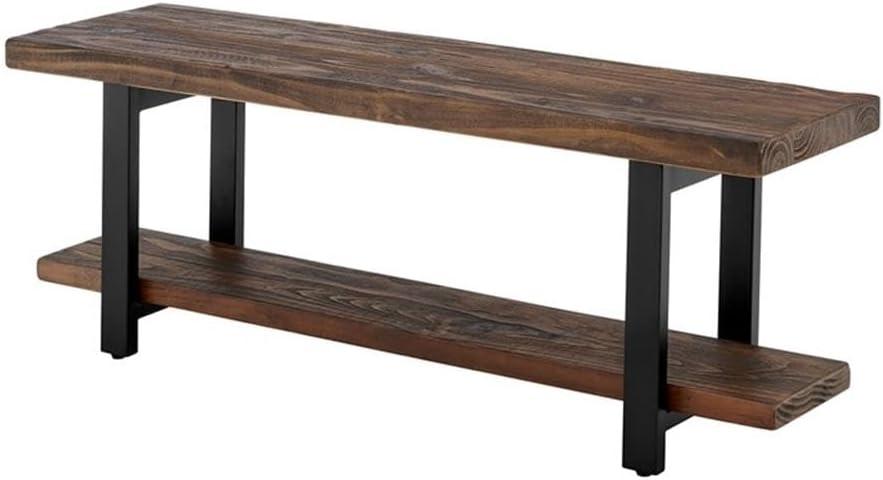 48" Pomona Solid Wood and Metal Entryway Bench Brown - Alaterre Furniture: Rustic Style, 2-Seater with Storage, Spot Clean