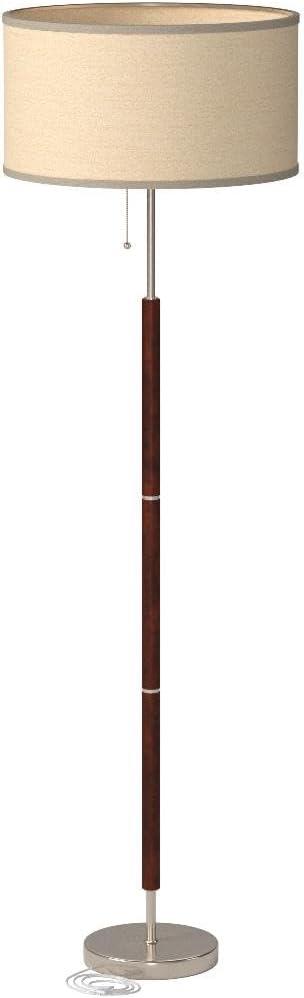 Brightech Carter LED Floor Lamp - Drum Shade Tall Lamp With Walnut Wood Finish, Mid-Century Modern for Living Room, Office, or Bedroom