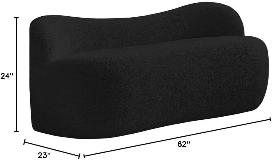 Meridian Black Boucle Fabric Bench with Curved Back