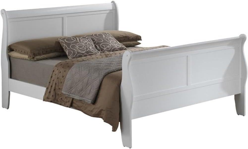Glory Furniture Louis Phillipe Queen Classic Wood Sleigh Beds, White