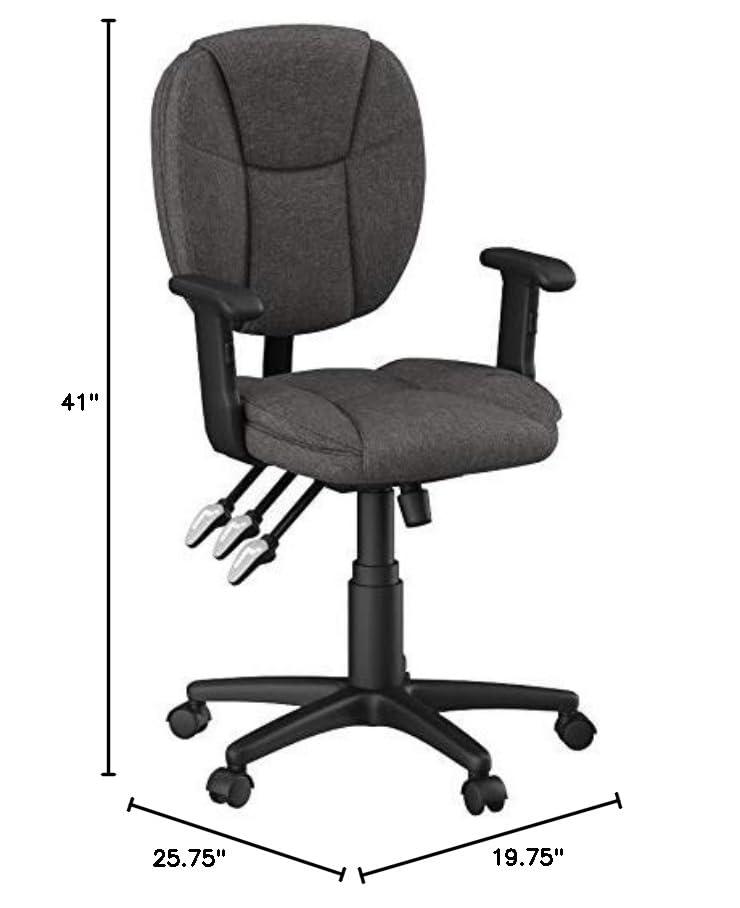Flash Furniture Mid-Back Gray Fabric Multifunction Swivel Ergonomic Task Office Chair with Pillow Top Cushioning and Arms