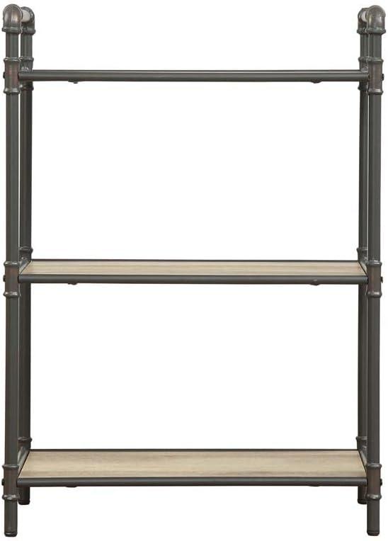 36" Itzel 3 Shelves Bookcase Antique Oak/Sandy Gray - Acme Furniture: Metal Frame, Open Back Design, Assembly Required