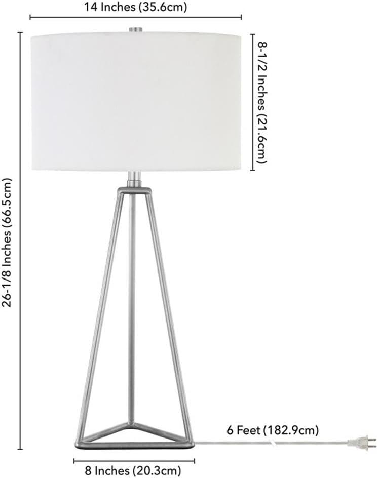 Evelyn&Zoe Gio 26.13" Tall Table Lamp with Fabric Shade in Brushed Nickel/White