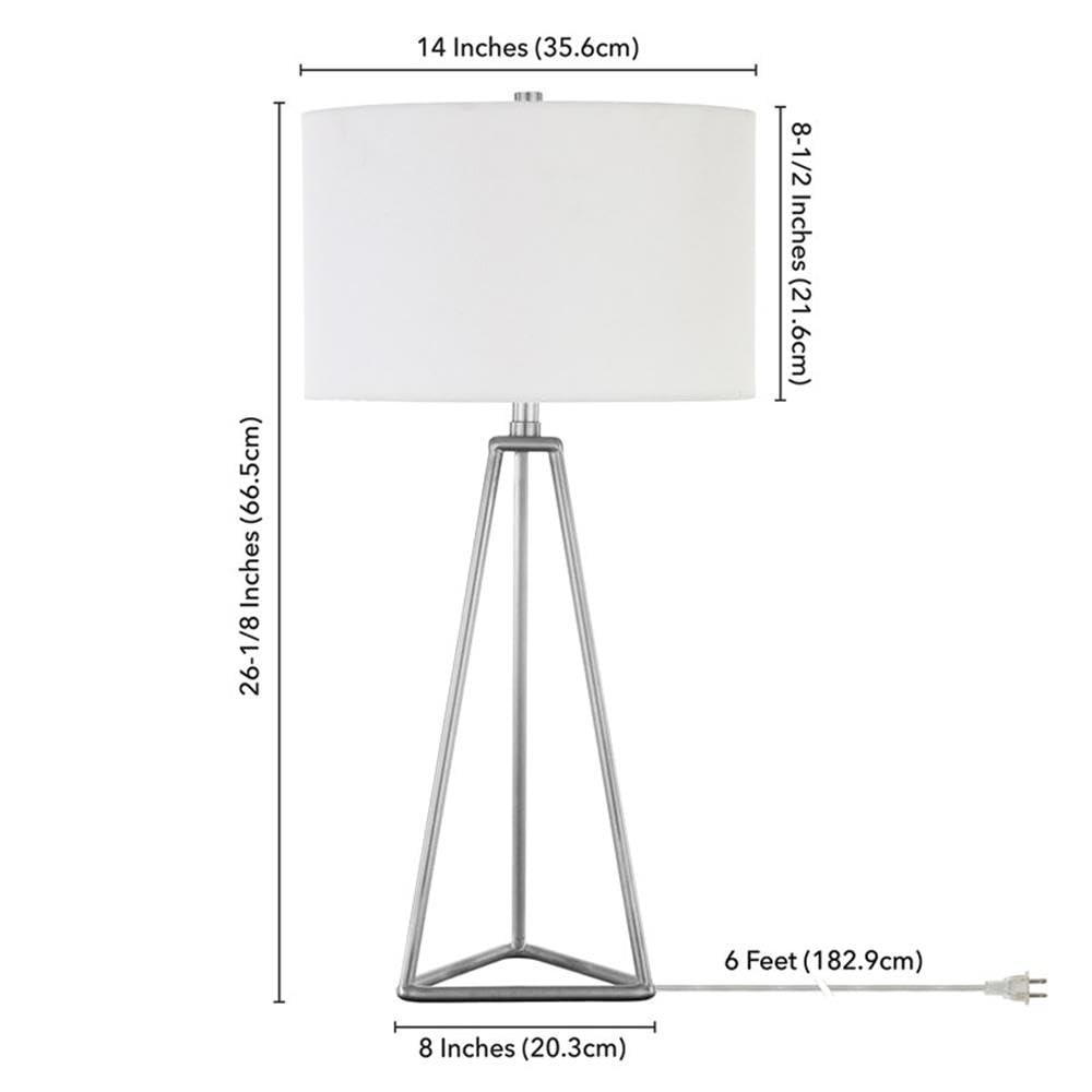 Evelyn&Zoe Gio 26.13" Tall Table Lamp with Fabric Shade in Brushed Nickel/White