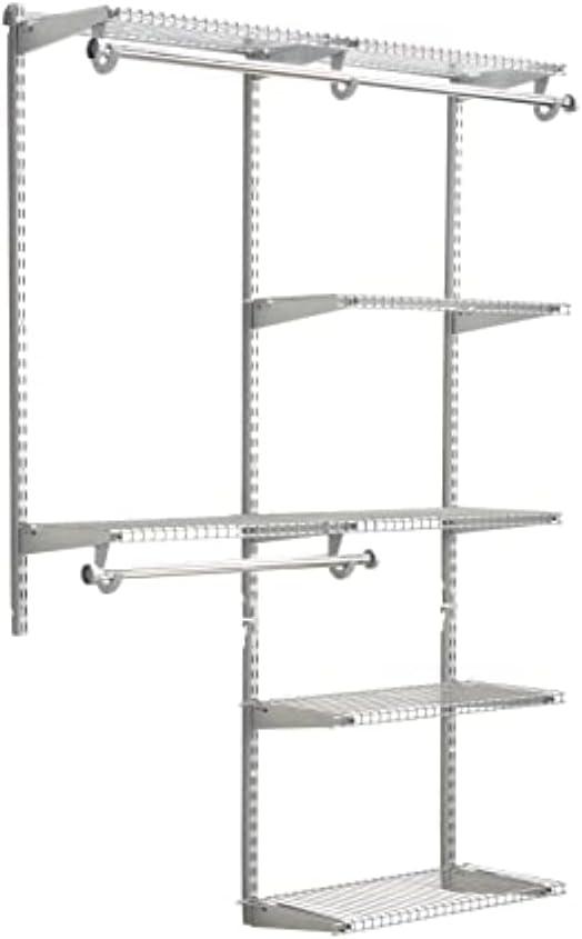 Rubbermaid 4-8ft Expandable Deluxe Closet Kit Storage Solution, Satin Nickel