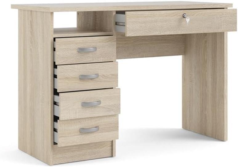 Tvilum Walden 5 Drawer Office Desk with 1 Locking Drawer for Adults, Oak Finish