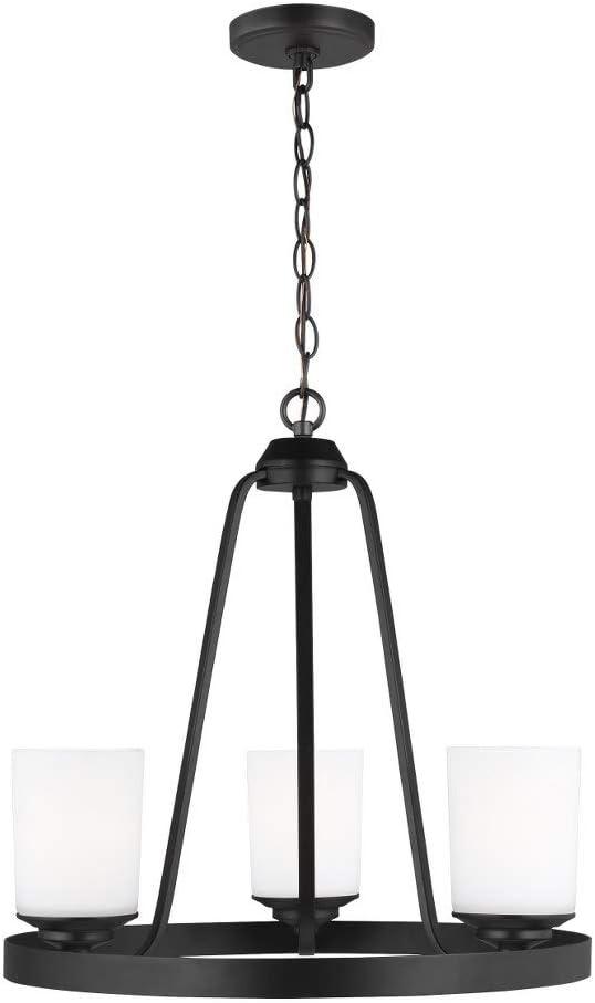 Midnight Black 3-Light Chandelier with Etched Glass Shades