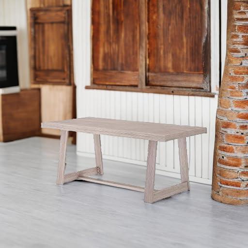 Plank+Beam 72" Dining Table for 6, Solid Wood Classic Farmhouse Style Kitchen Table, Seashell Wirebrush