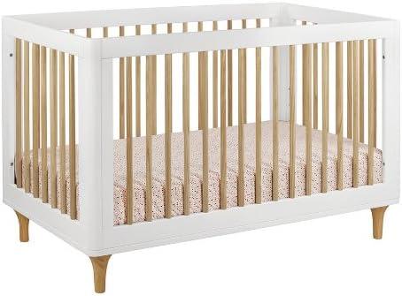 Babyletto Lolly White & Natural Wood 3-in-1 Convertible Baby Crib with Toddler Bed Conversion Kit