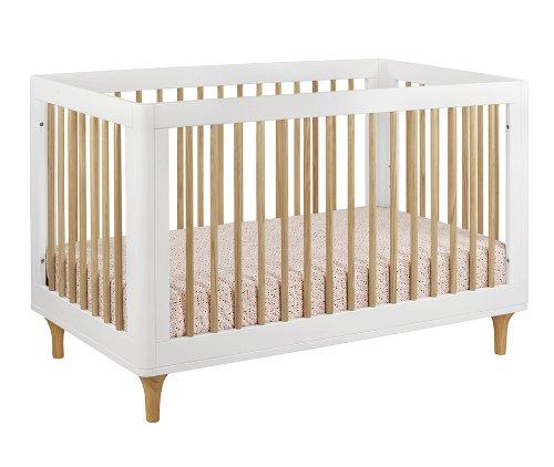 Babyletto Lolly White & Natural Wood 3-in-1 Convertible Baby Crib with Toddler Bed Conversion Kit