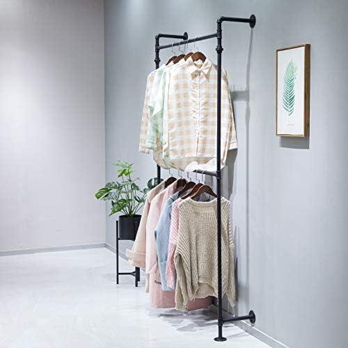 Magula Industrial Pipe Clothing Rack，Moden Commercial Grade Pipe Clothes Racks for Wardrobe, Bedroom and as Walk-in Closet System，Wall Mounted Heavy Duty Steampunk Garment Clothes Rack,Black (Double)