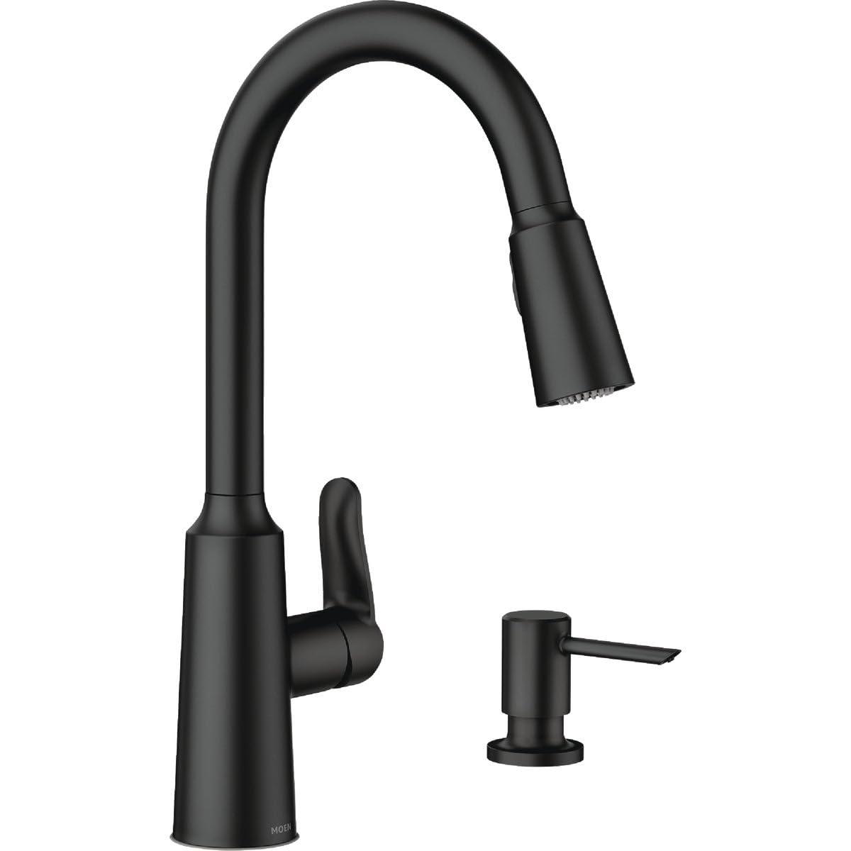 Moen Edwyn 87028BL Matte Black 1-Handle Deck-Mount Pull-Down Handle Kitchen Faucet (Deck Plate Included)