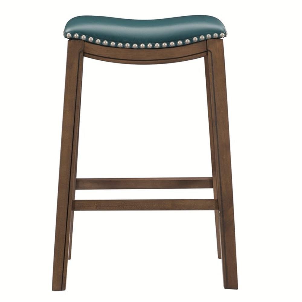 Homelegance 29" Pub Height Wooden Bar Stool Saddle Seat Barstool, Green Brown