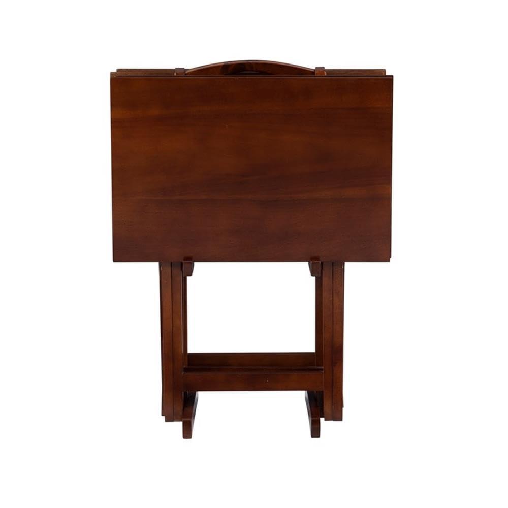 Pemberly Row Transitional Solid Wood Five Piece Tray Table Set in Hazelnut Brown